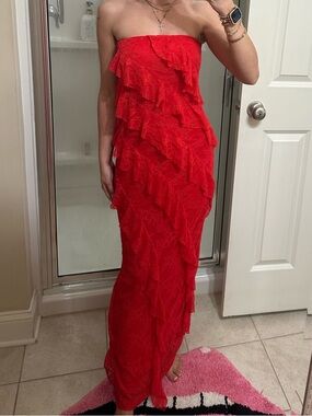 wild fable Red Lace Strapless Dress